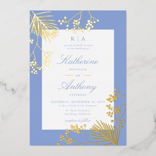 Elegant Winter Gold Botanicals Monograms Wedding (Front)