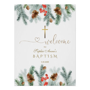Elegant Winter Greenery Baptism Welcome Sign