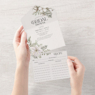 Elegant Winter Greenery Bridal Shower & Recipe  All In One Invitation