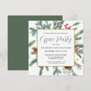 Elegant Winter Greenery Christmas Office Party Invitation