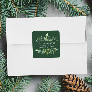 Elegant Winter Greenery Holiday Return Address Square Sticker