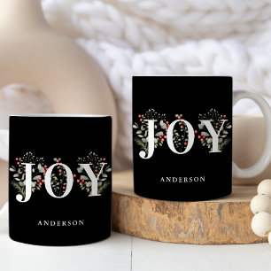 Elegant Winter Greenery JOY Christmas Holiday Coffee Mug