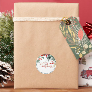 Elegant Winter Greenery Merry Christmas Classic Round Sticker