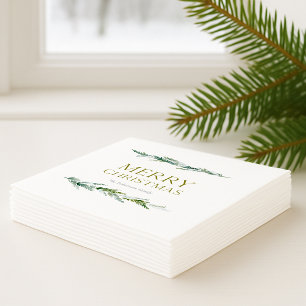 Elegant Winter Greenery Merry Christmas Napkin
