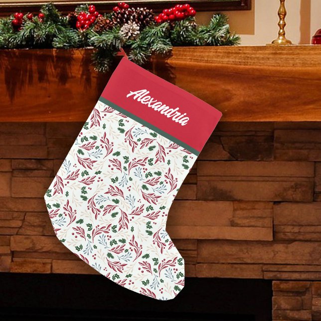 Elegant Winter Greenery Pattern Personalized Small Christmas Stocking (Creator Uploaded)