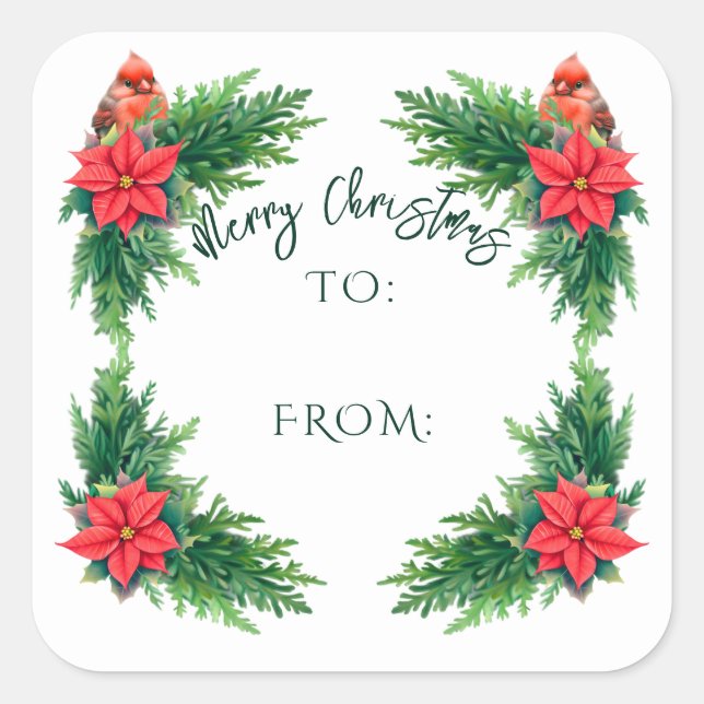 Elegant Winter Greenery Square Sticker (Front)