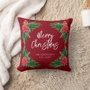 Elegant Winter Greenery Throw Pillow