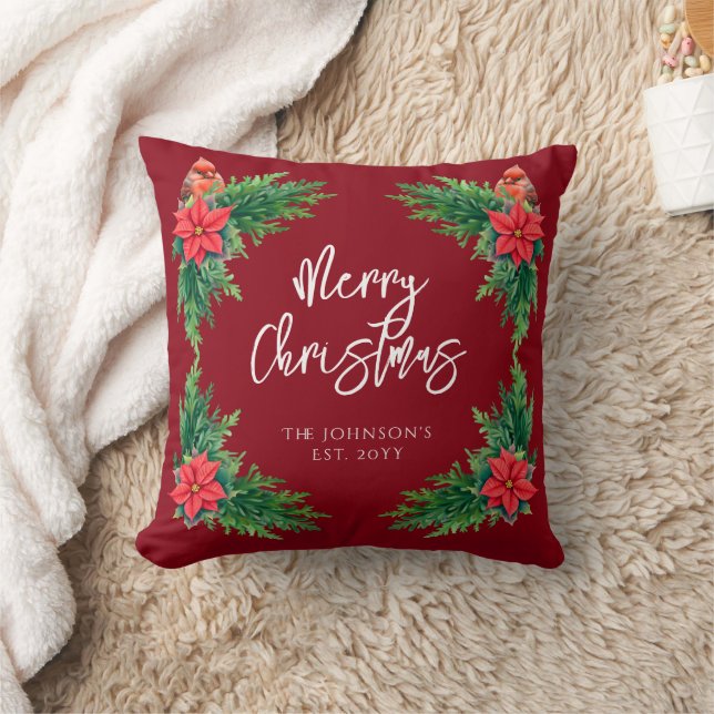 Elegant Winter Greenery Throw Pillow (Blanket)