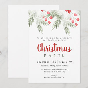 Elegant Winter Greenery Watercolor Christmas Party Invitation