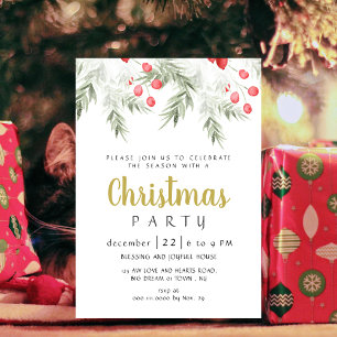 Elegant Winter Greenery Watercolor Christmas Party Invitation
