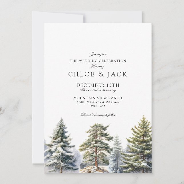 Elegant Winter Greenery Wedding Invitation (Front)