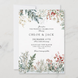 Elegant Winter Greenery Wedding Invitation