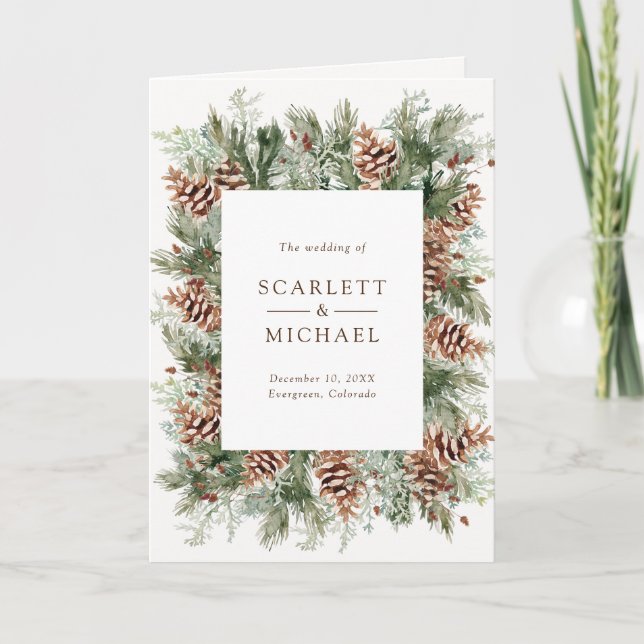 Elegant Winter Greenery Wedding Program (Front)