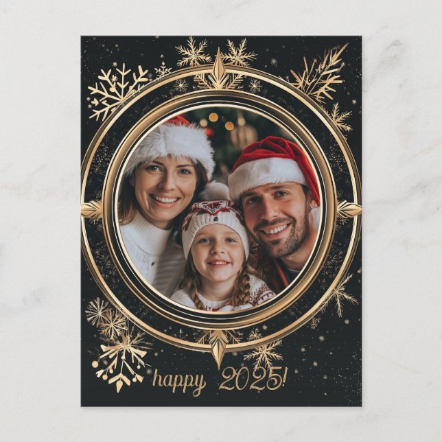 Elegant Winter Happy New Year Postcard (Front)