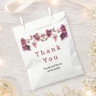 Elegant Winter Hellebore Floral Burgundy Wedding Favour Bag