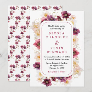 Elegant Winter Hellebore Floral Burgundy Wedding Invitation