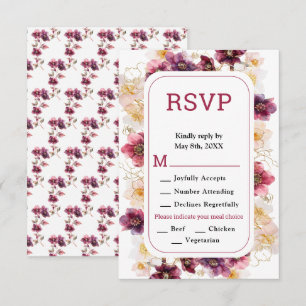 Elegant Winter Hellebore Floral Burgundy Wedding RSVP Card