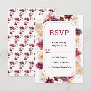 Elegant Winter Hellebore Floral Burgundy Wedding RSVP Card