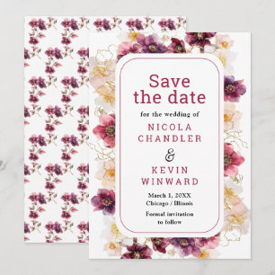 Elegant Winter Hellebore Floral Burgundy Wedding Save The Date