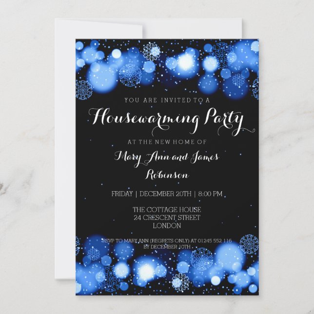 Elegant Winter Housewarming Party Blue Invitation (Front)