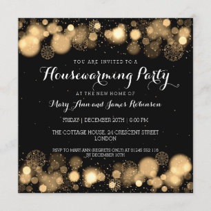 Elegant Winter Housewarming Party Gold Invitation