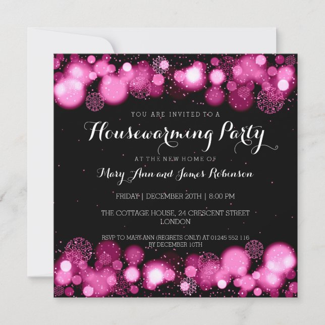 Elegant Winter Housewarming Party Pink Invitation (Front)