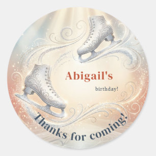 Elegant Winter Ice Skating Birthday Classic Round Sticker