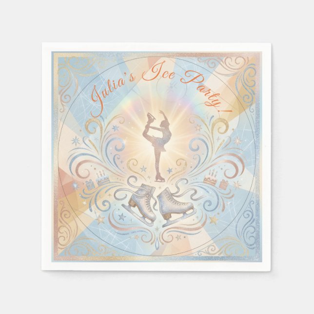 Elegant Winter Ice Skating Birthday  Napkin (Front)