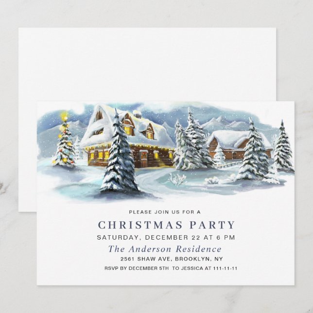 Elegant Winter Landscape Holiday Christmas Party Invitation (Front/Back)