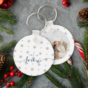 Elegant winter Let it snow custom photo Keychain