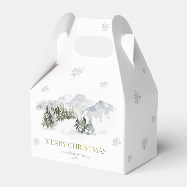 Elegant Winter Mountain Christmas Favor Box (Front Side)