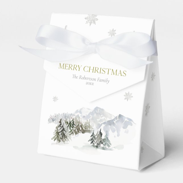 Elegant Winter Mountain Christmas Favor Box (Front Side)