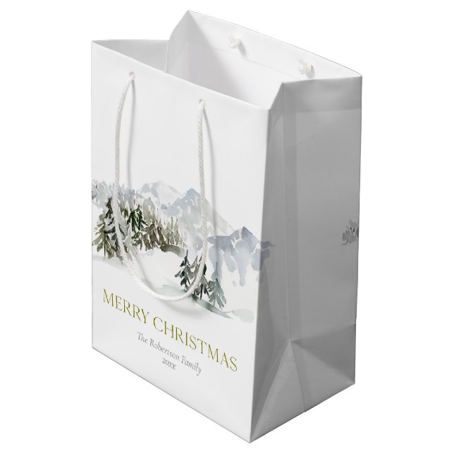 Elegant Winter Mountain Christmas Medium Gift Bag (Back Angled)