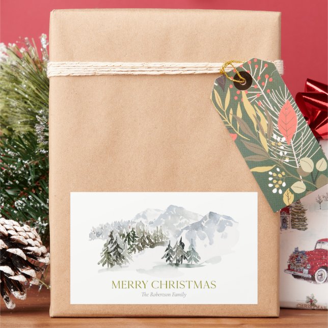 Elegant Winter Mountain Christmas Sticker (Holiday)