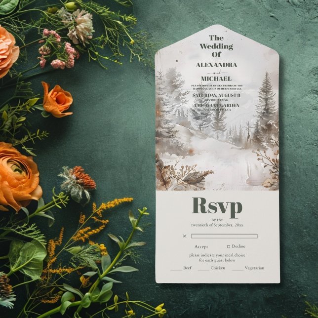 Elegant Winter Mountain Forest Wedding All In One Invitation (Creator Uploaded)