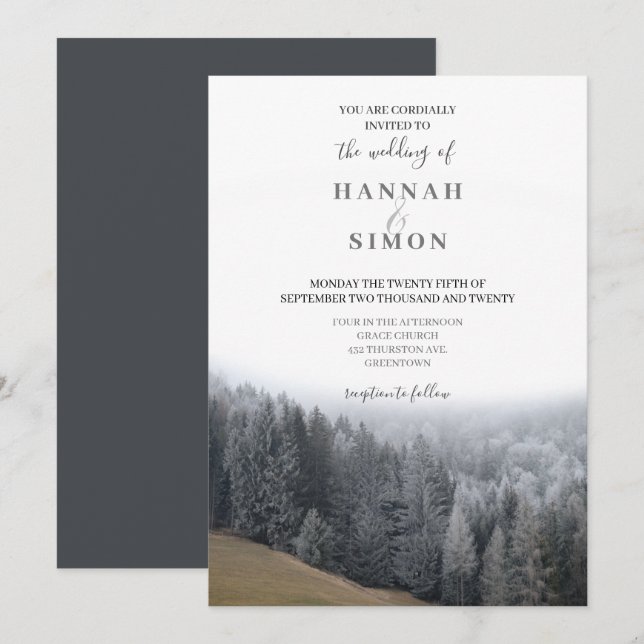 Elegant Winter Mountain Pines Wedding Invitation (Front/Back)