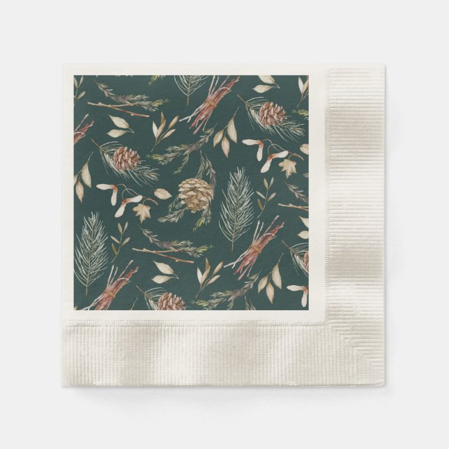 Elegant Winter Napkins with Pinecones (Front)