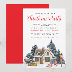 Elegant Winter Nostalgic Vintage Christmas Party Invitation