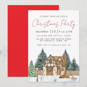 Elegant Winter Nostalgic Vintage Christmas Party Invitation