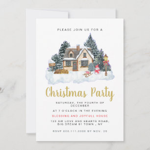 Elegant Winter Nostalgic Vintage Christmas Party Invitation