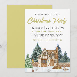 Elegant Winter Nostalgic Vintage Christmas Party Invitation