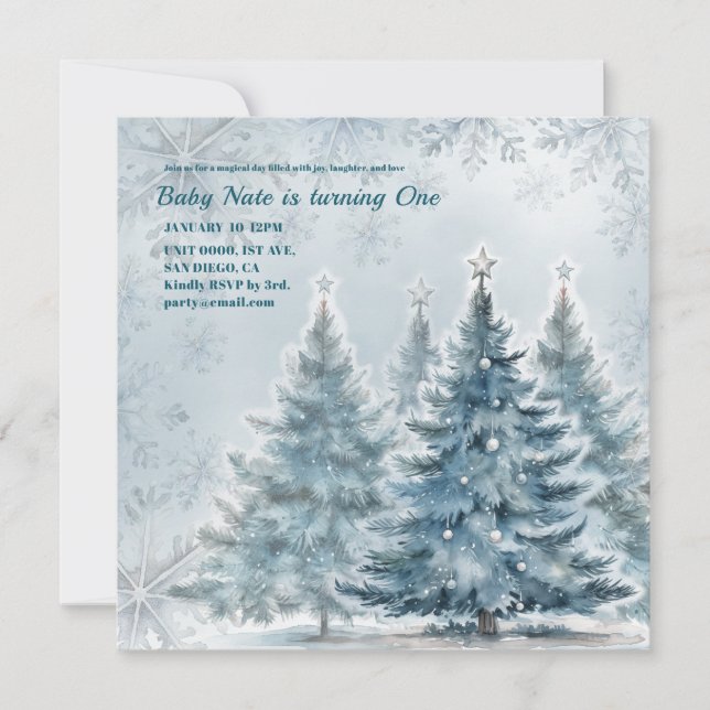 Elegant Winter Onederland 1st Birthday Invitation  (Front)
