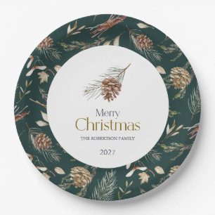 Elegant Winter Paper Plates with Pinecones