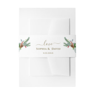 Elegant Winter Pine Berry Christmas Wedding  Invitation Belly Band