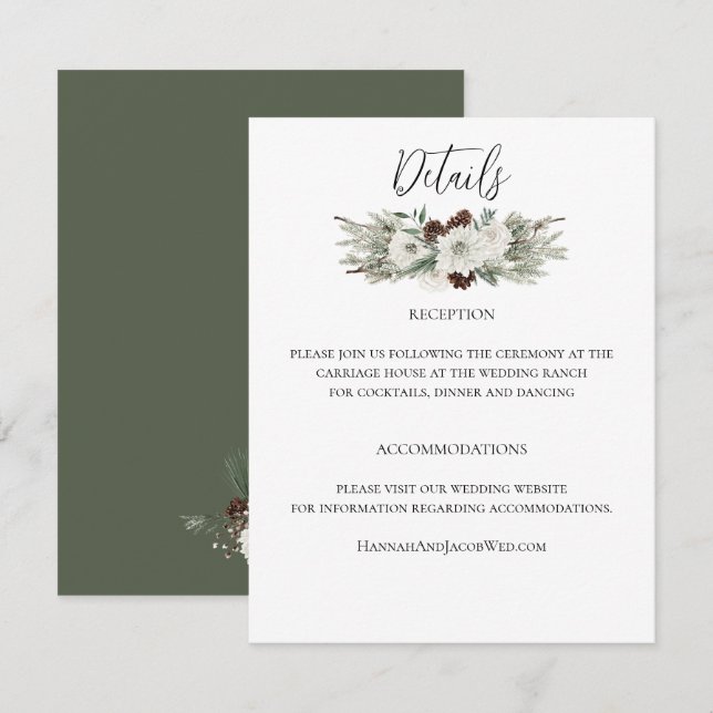 Elegant Winter Pine Cone Wedding Enclosure Card (Front/Back)