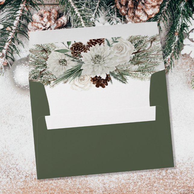 Elegant Winter Pine Cone Wedding Return Address Envelope (Creator Uploaded)