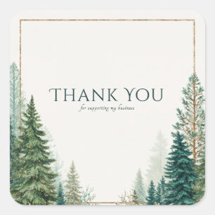 Elegant Winter Pine Forest Gold Frame Rustic Square Sticker