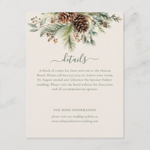 Elegant Winter Pine Greenery Wedding Details Enclosure Card