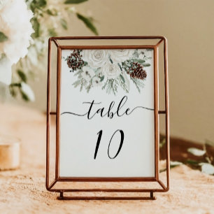 Elegant Winter Pine Wedding Table Number