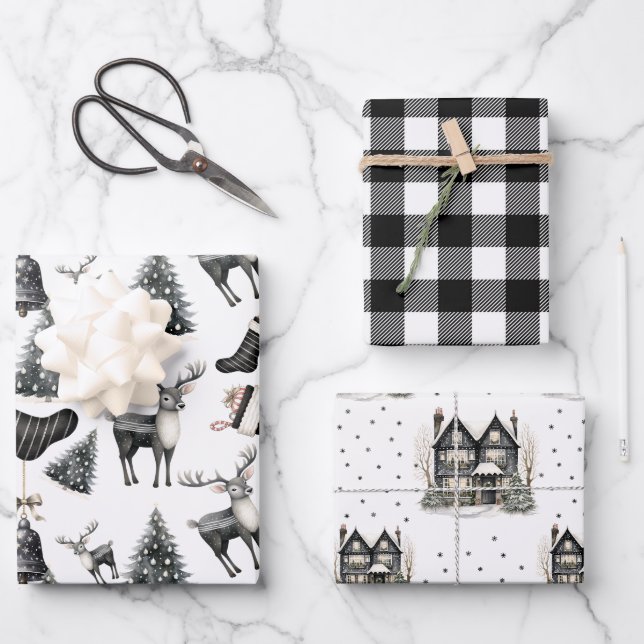 Elegant Winter Plaid Holiday Wrapping Paper Sheet (Front)